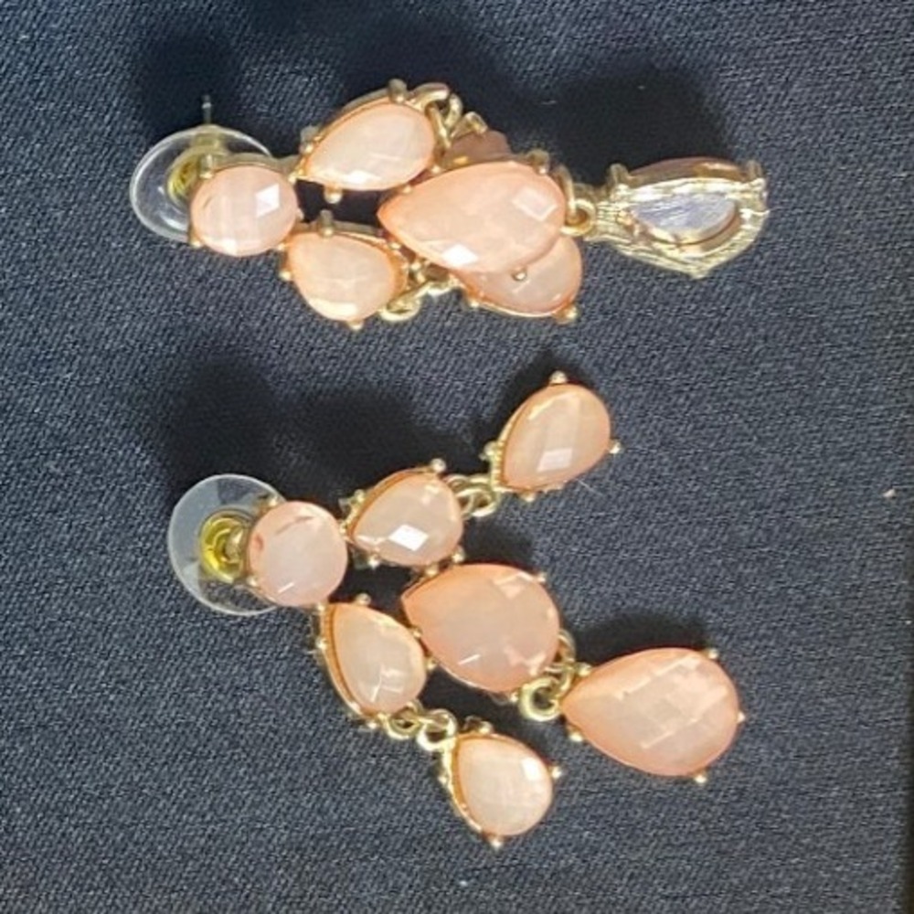 Peach‎ Teardrop Dangle Earrings Gold Tone Rhinestone Accent Women